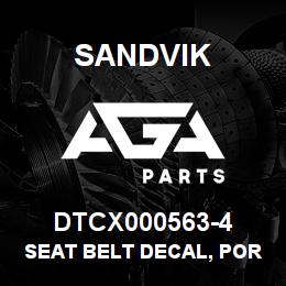 DTCX000563-4 Sandvik SEAT BELT DECAL, PORTUGUESE | AGA Parts
