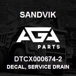 DTCX000674-2 Sandvik DECAL, SERVICE DRAIN DAILY, SPANIS | AGA Parts