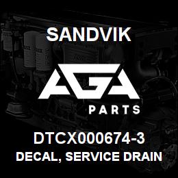 DTCX000674-3 Sandvik DECAL, SERVICE DRAIN DAILY, FRENCH | AGA Parts