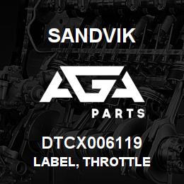 DTCX006119 Sandvik LABEL, THROTTLE | AGA Parts