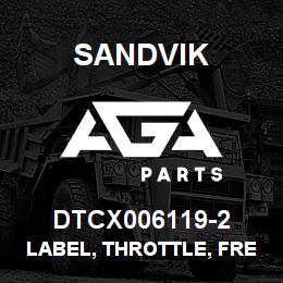 DTCX006119-2 Sandvik LABEL, THROTTLE, FRENCH | AGA Parts