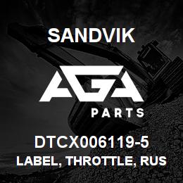 DTCX006119-5 Sandvik LABEL, THROTTLE, RUSSIAN | AGA Parts