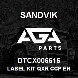 DTCX006616 Sandvik LABEL KIT QXR CCP ENGLISH | AGA Parts