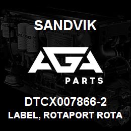 DTCX007866-2 Sandvik LABEL, ROTAPORT ROTATION, FRENCH | AGA Parts