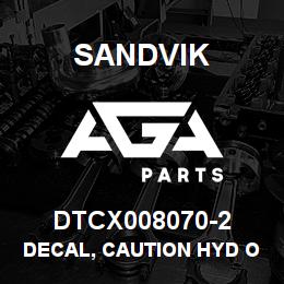 DTCX008070-2 Sandvik DECAL, CAUTION HYD OIL, SPANISH | AGA Parts