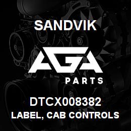 DTCX008382 Sandvik LABEL, CAB CONTROLS | AGA Parts