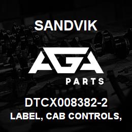 DTCX008382-2 Sandvik LABEL, CAB CONTROLS, FRENCH | AGA Parts