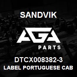 DTCX008382-3 Sandvik LABEL PORTUGUESE CAB CONTROLS | AGA Parts