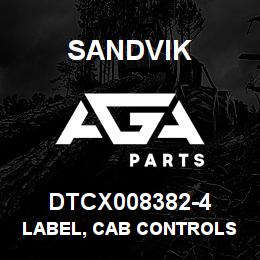 DTCX008382-4 Sandvik LABEL, CAB CONTROLS | AGA Parts