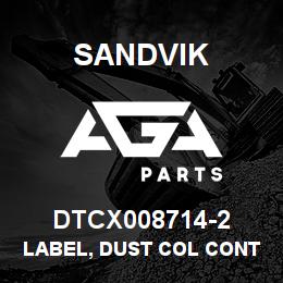 DTCX008714-2 Sandvik LABEL, DUST COL CONTROLS, FRENCH | AGA Parts