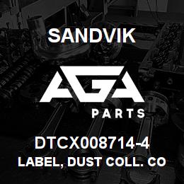 DTCX008714-4 Sandvik LABEL, DUST COLL. CONTROLS, ANODIZ | AGA Parts