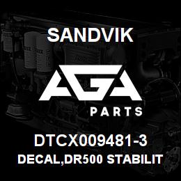 DTCX009481-3 Sandvik DECAL,DR500 STABILITY DIAGRAM,FREN | AGA Parts
