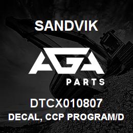 DTCX010807 Sandvik DECAL, CCP PROGRAM/DIAG. | AGA Parts
