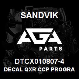 DTCX010807-4 Sandvik DECAL QXR CCP PROGRAMMING/DIAG. PO | AGA Parts