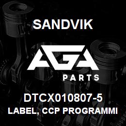 DTCX010807-5 Sandvik LABEL, CCP PROGRAMMING/DIAG. RUSSI | AGA Parts