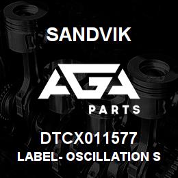 DTCX011577 Sandvik LABEL- OSCILLATION SWITCHES | AGA Parts