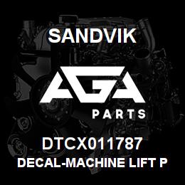 DTCX011787 Sandvik DECAL-MACHINE LIFT POINT | AGA Parts