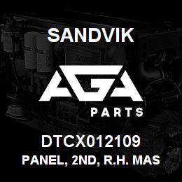 DTCX012109 Sandvik PANEL, 2ND, R.H. MAST SLOPE, CANOPY | AGA Parts