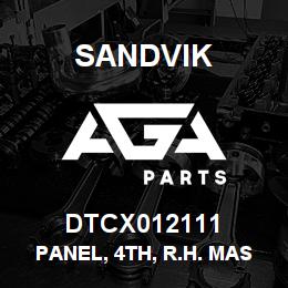 DTCX012111 Sandvik PANEL, 4TH, R.H. MAST SLOPE, CANOPY | AGA Parts