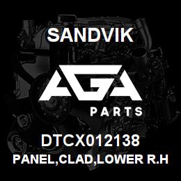 DTCX012138 Sandvik PANEL,CLAD,LOWER R.H.,REAR,CANOPY | AGA Parts