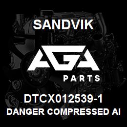 DTCX012539-1 Sandvik DANGER COMPRESSED AIR DECAL, RUSSI | AGA Parts