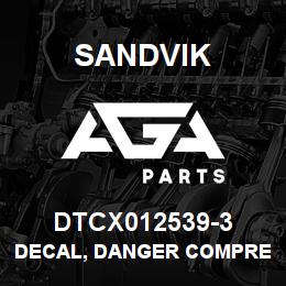 DTCX012539-3 Sandvik DECAL, DANGER COMPRESSED AIR, FREN | AGA Parts