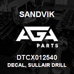 DTCX012540 Sandvik DECAL, SULLAIR DRILL COMPRESSORS | AGA Parts