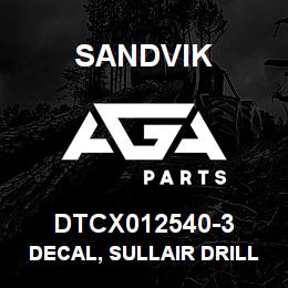 DTCX012540-3 Sandvik DECAL, SULLAIR DRILL COMP, FRENCH | AGA Parts