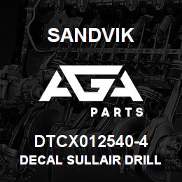DTCX012540-4 Sandvik DECAL SULLAIR DRILL COMPRESSORS (P | AGA Parts
