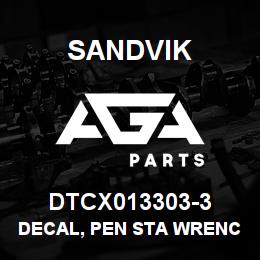 DTCX013303-3 Sandvik DECAL, PEN STA WRENCH/WINCH, FRENC | AGA Parts