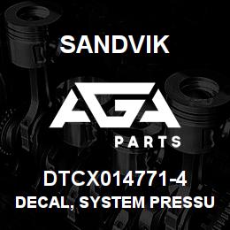 DTCX014771-4 Sandvik DECAL, SYSTEM PRESSURE, PORTUGUESE | AGA Parts