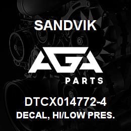 DTCX014772-4 Sandvik DECAL, HI/LOW PRES. MODE SEL., POR | AGA Parts