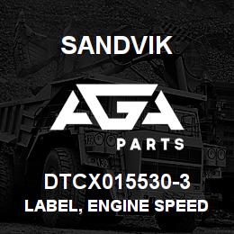 DTCX015530-3 Sandvik LABEL, ENGINE SPEED INC/DEC, PORT | AGA Parts