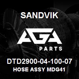 DTD2900-04-100-07 Sandvik HOSE ASSY MDG41 | AGA Parts
