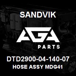 DTD2900-04-140-07 Sandvik HOSE ASSY MDG41 | AGA Parts