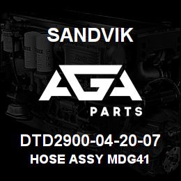 DTD2900-04-20-07 Sandvik HOSE ASSY MDG41 | AGA Parts
