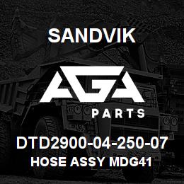 DTD2900-04-250-07 Sandvik HOSE ASSY MDG41 | AGA Parts