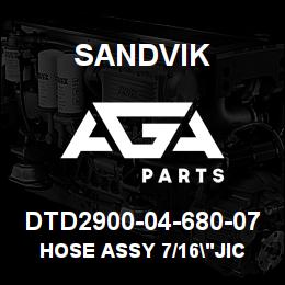 DTD2900-04-680-07 Sandvik HOSE ASSY 7/16"JIC X 1/4"HOSE | AGA Parts