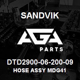 DTD2900-06-200-09 Sandvik HOSE ASSY MDG41 | AGA Parts