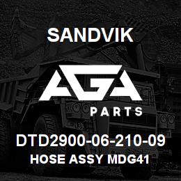 DTD2900-06-210-09 Sandvik HOSE ASSY MDG41 | AGA Parts