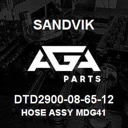 DTD2900-08-65-12 Sandvik HOSE ASSY MDG41 | AGA Parts