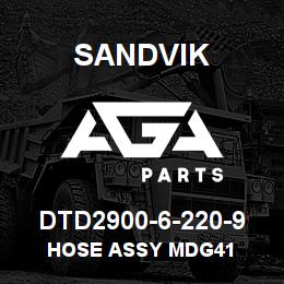 DTD2900-6-220-9 Sandvik HOSE ASSY MDG41 | AGA Parts