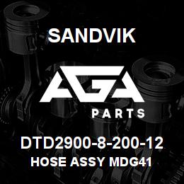DTD2900-8-200-12 Sandvik HOSE ASSY MDG41 | AGA Parts