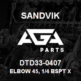 DTD33-0407 Sandvik ELBOW 45, 1/4 BSPT X 7/16 JIC M/M | AGA Parts