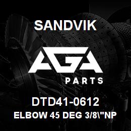 DTD41-0612 Sandvik ELBOW 45 DEG 3/8"NPT X 3/4"JIC | AGA Parts