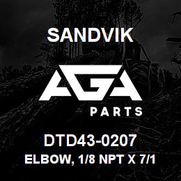 DTD43-0207 Sandvik ELBOW, 1/8 NPT X 7/16 JIC | AGA Parts