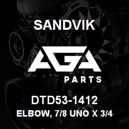 DTD53-1412 Sandvik ELBOW, 7/8 UNO X 3/4 JIC M/M | AGA Parts