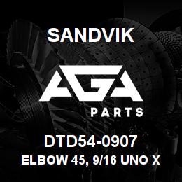DTD54-0907 Sandvik ELBOW 45, 9/16 UNO X 7/16 JIC M/M | AGA Parts