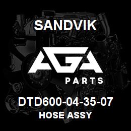 DTD600-04-35-07 Sandvik HOSE ASSY | AGA Parts