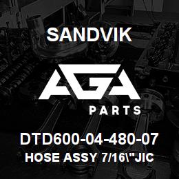 DTD600-04-480-07 Sandvik HOSE ASSY 7/16"JIC X 1/4"HOSE | AGA Parts